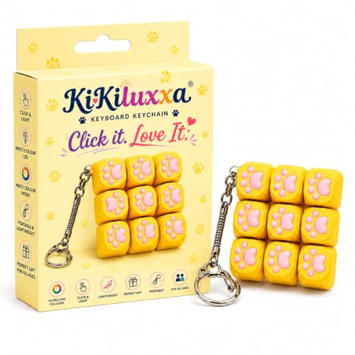 Image of KiKiluxxa Keychain with LED Light, Clicky Fidget Keychain, 9 Button Stress Relief Toy, Portable Keyring for Office, Travel & Everyday Carry -Plus Pink