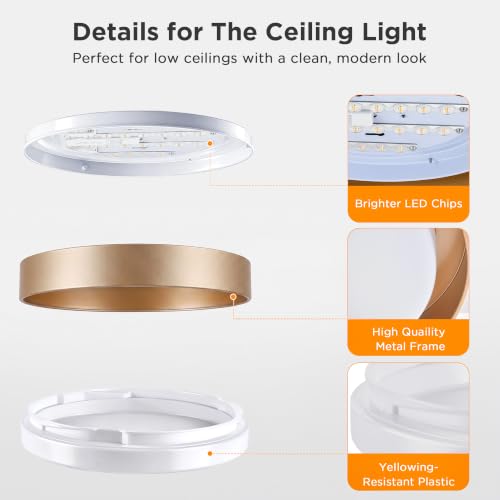 Image of LUTEC Flush Mount Ceiling Light, 13in 23W Dimmable LED Ceiling Lights, 3000K Daylight, 3000lm Super Bright Energy-Efficient Modern Lamp for Bedroom, Hallway, Kitchen(Gold)