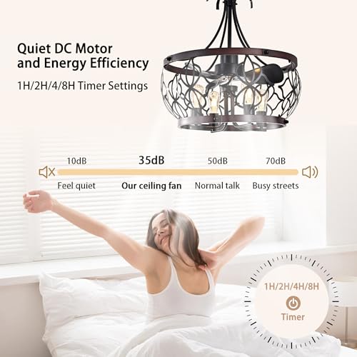 Image of Garwarm 21 inch Caged Ceiling Fan with Light and Remote, Industrial Fandelier