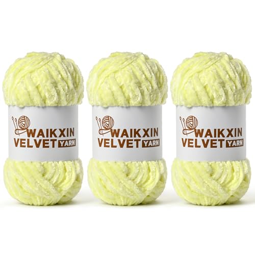 Image of 3 Pack Chunky Chenille Yarn for Crocheting, Baby Yarn for Crocheting Soft, Plush Velvet Yarns, 300g (262.4 yds) Fluffy Yarn for Crochet Amigurumi (3 Light Yellow)