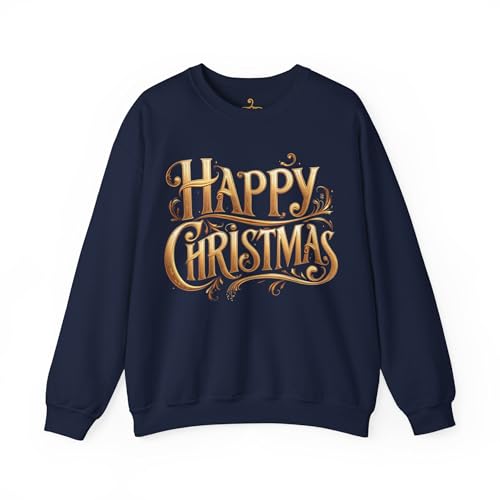 Pull de Noël Happy Christmas 004 en maille bleu marine Small aux finitions soignées