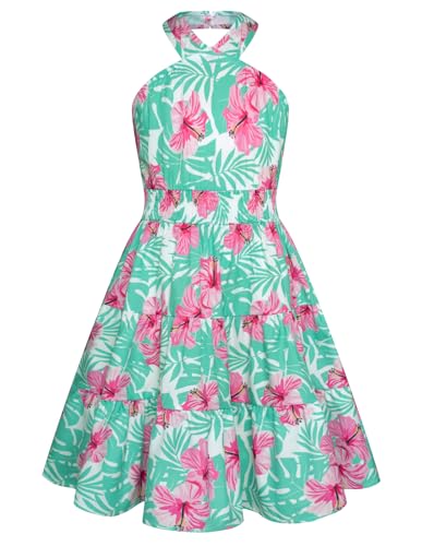 GRACE KARIN Girls' Spring Floral Dresses Halter Neck Sleeveless Midi
