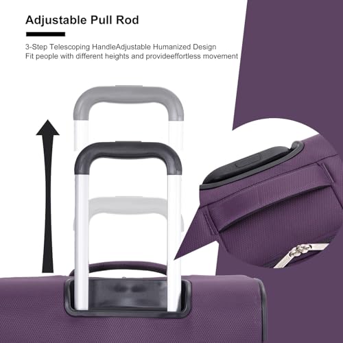 Versatile Purple Softshell 3-Piece Luggage Set with 360° Wheels - Durable Terylene Polyester Travel Bags2