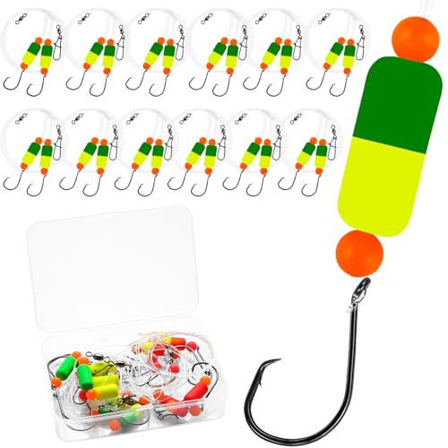 Pompano Rig Saltwater Surf Fishing Rigs Double Drop Leader Rigs with Hooks Floats Beads & Snap Easy Pre-Tied Terminal Tackle for Pompano Whiting Redfish (Assorted ColorsH 12 Pack)