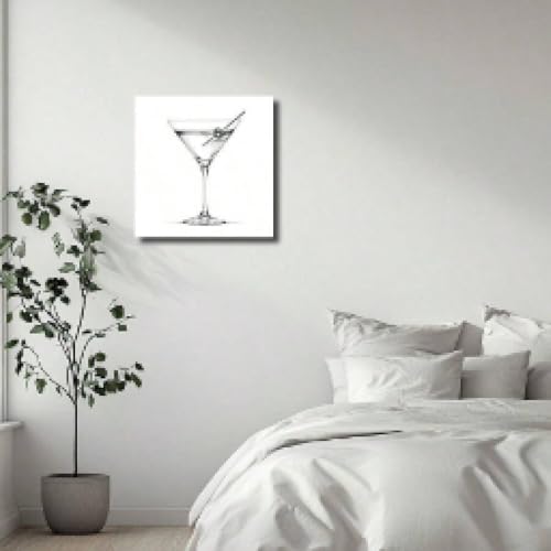 Impression sur toile cocktail Martini minimaliste 60x80 cm avec cadre noir salon