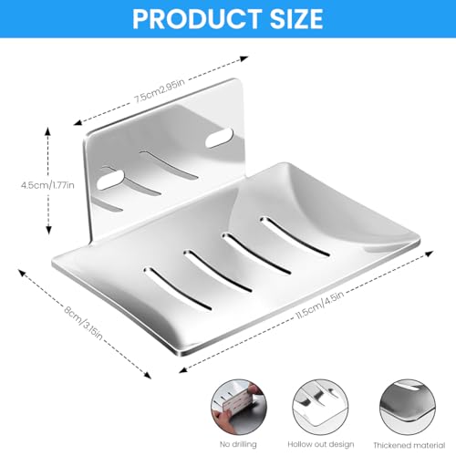 Image of HASTHIP 2Pcs SUS304 Soap Holder, Stickable Wall Mount with Drainage Tray
