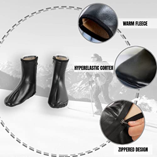 Leather Zipper Socks, Muslim Sock for Men Women, Waterproof PU Leather, Khuffy Winter Warming Socks with Fleece for Indoor, Outdoor, Travel Black 36-41(5.5-9)4