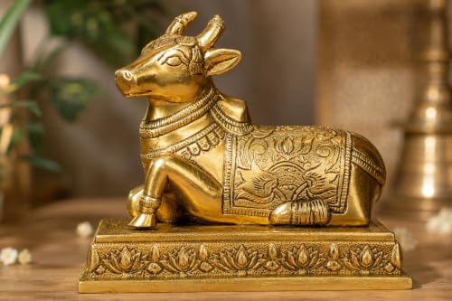 Image of Two Moustaches Brass Nandi Idol 5 Inch | Nandi Murti for Pooja Room & Home Temple | Shiva Vahana Statue | Housewarming & Diwali Gift | Pack of 1