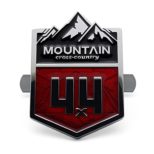 Image of 1X Front Grille Mountain 4x4 Cross Country Metal Car Sticker Off Road Racing Decal Emblem Badge Fits Off-Road Car Truck SUV (Chrome Red)