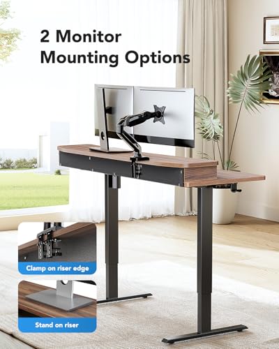 Image of HUANUO 60″ x 30″ Electric Standing Desk with 2 Drawers, C-Clamp Mount Compatible, Height Adjustable Computer Desk, Home Office Stand Up Desk with 4 Preset Heights & 2 Hooks, Walnut