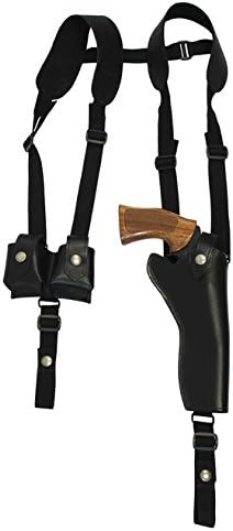 Barsony New Vertical Black Leather Shoulder Holster w/Speed-Loader Pouch for 6" Revolvers