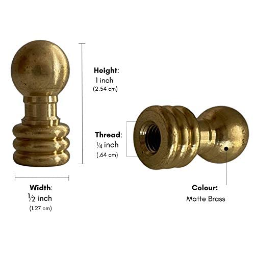 Lamp Finials 2-Pack (Brass, 1-1/8\" Tall), Secure Lampshade to Table/Floor Lamps, Decorative Matching Solid Metal Replacement Finial Set, 1/8 & 1/4-27 IPS Pipe Compatible, American Small Business