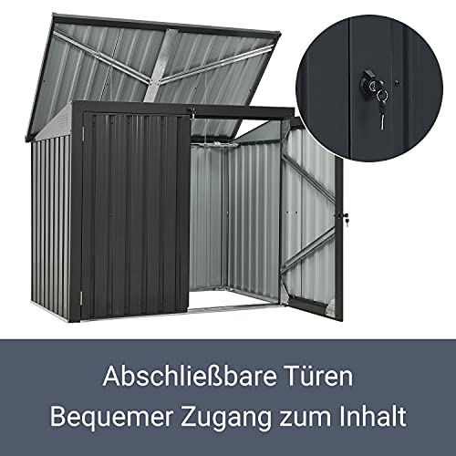 Juskys 2er Mülltonnenbox Genk 1,6 m² anthrazit - Mülltonnenverkleidung abschließbar für 2 x 240L Tonnen – Müllbox wetterfest aus Stahl mit Klappdach - 7