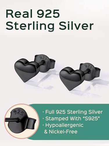 ChicSilver Hypoallergenic 925 Sterling Silver Stud Earrings, Dainty Simple Heart/Star/Moon/Lightning/Butterfly Earrings for Women (with Gift Box)4