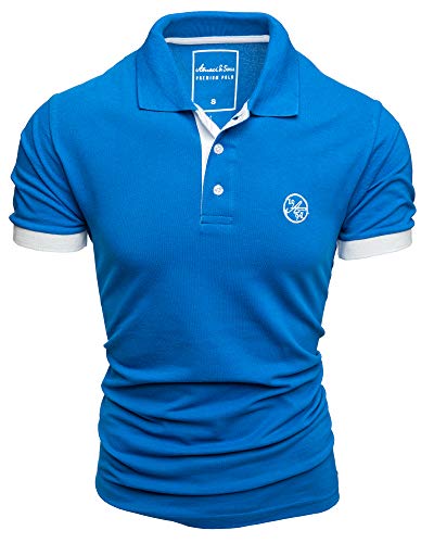 Amaci&Sons Herren Poloshirt Basic Kontrast Stickerei Kurzarm Polohemd T-Shirt 5103 Royalblau/Weiß XL