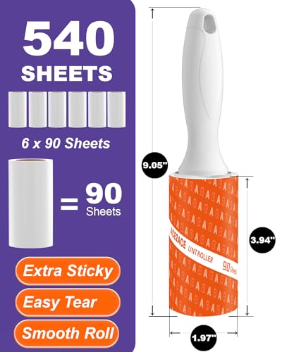 Lint Roller Value Pack, Everyday Clean Helper On Pet Hair, 540 Sheets, 6 Rollers+ 2 Handle, White Lint Roller Value Pack, Everyday Clean Helper On Pet Hair, 540 Sheets, 6 Rollers+ 2 Handle, White