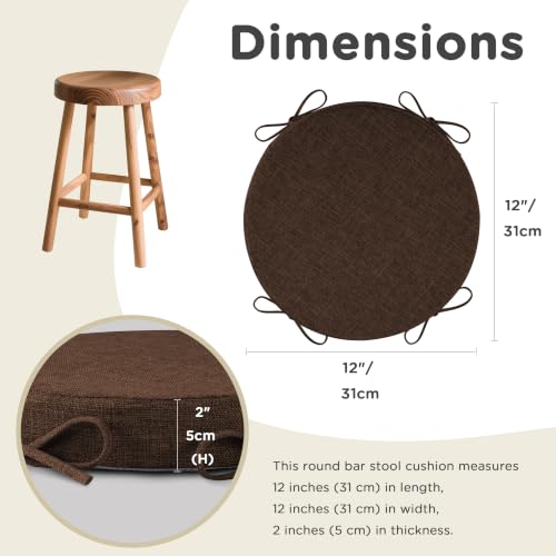 Image of AddGrace Round Bar Stool Cushions with Ties Set of 2 Non Slip Seat Cushions 12x12 Inch Washable Chair Pads Removable Washable Cover Coffee