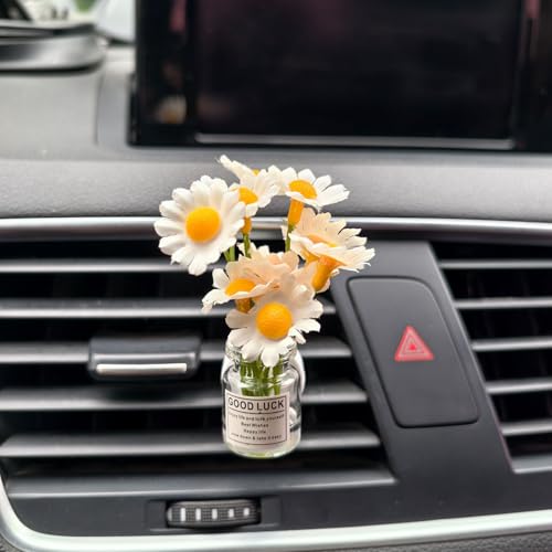 Image of Set of 4 Cute Flower Bouquet Car Air Freshener Vent Clips, Mini Artificial Flowers for Car Air Vent Decoration, Auto Interior Dashboard Ornament Accessories (Daisy)