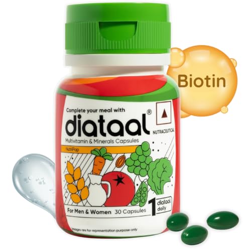Image of Diataal Multivitamin with Biotin, B12, Niacin, Zinc & Folic Acid | Daily Supplement for Hair, Skin, Immunity & Energy | Men & Women | 30 Capsules |Pack of 2|