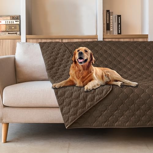 Image of gogobunny 3X Stronger Waterproof Pet Blanket, Scratch Proof Furniture Protector for Dogs Cats, Reversible Cover 52x82 Inch, Dark Chocolate