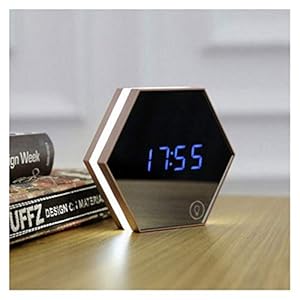 Ycgxby. LED Sveglia Digitale Luce Notturna Specchio Multifunzione Termometro Orologi Da Parete Lampada Illuminazione Da Comodino Decorazioni Elettroniche Creative (Color : White)