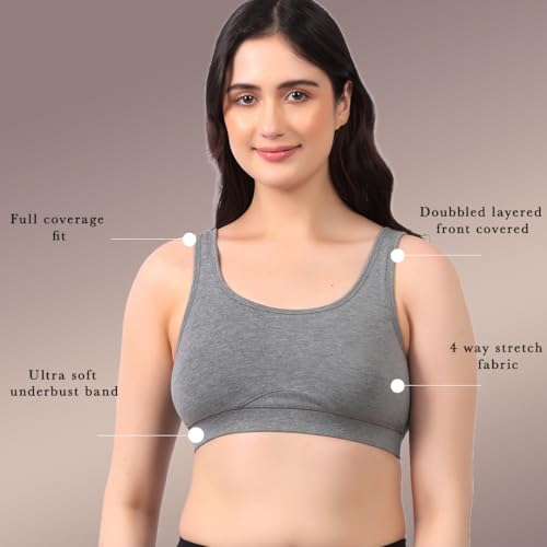 Image of Lavos Bamboo Cotton Comfort Sleeping Bra for Women, Slip On Bras to Wear at Home, Non-Padded & Non-Wired Sports Bras, Full /High Coverage, Soft Comfortable & Breathable Broad Strap Bra (Pack of 2)