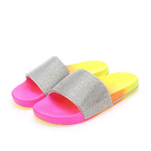 Ladies' slippers, sandals, home flat, fashionable, casual shower, rhinestones, ladies' shiny one foot slippers with soft leather slippers, suitable for summer