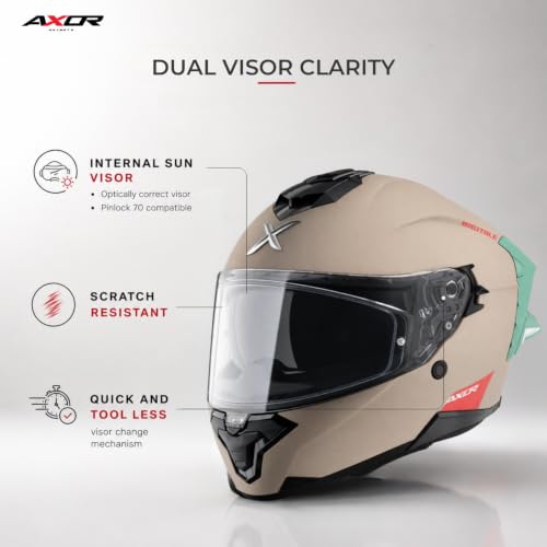 Image of Axor Brutale Corsa Helmet - Dual Spoiler | ECE 22.06, ISI & DOT Certified | Race-Ready Fit with D-Ring & UV-Protected Visor-Khaki Green, Size:L