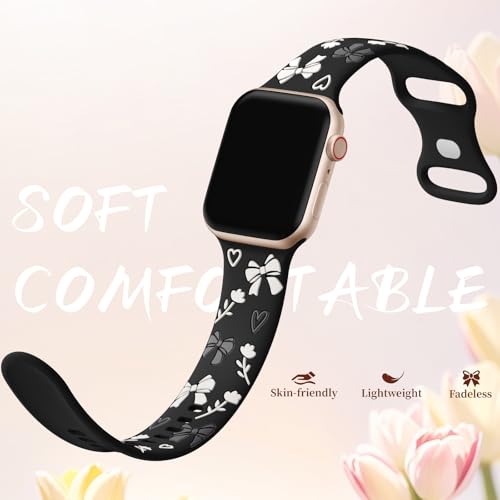 Lerobo Bow Floral Band Compatible with Apple Watch Bands 40mm 44mm 38mm 41mm 45mm 46mm 42mm for Women, Soft Silicone Cute Flower Engraved Sport Strap for iWatch Series 11 10 9 8 7 6 5 4 3 2 1 SE Ultra by Lerobo - Used condition - Image 3