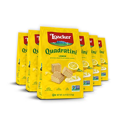 Loacker Quadratini Lemon Bite-Size Wafer Cookies| Small Pack Of 6 | Crispy Wafers With 4 Creamy Layers Of Finest Lemon Cream Filling | Great For Snacks & Desserts | Non Gmo | No Artificial Flavorings, Colors Or Preservatives | 4.41 Oz Per Bag #TOP23