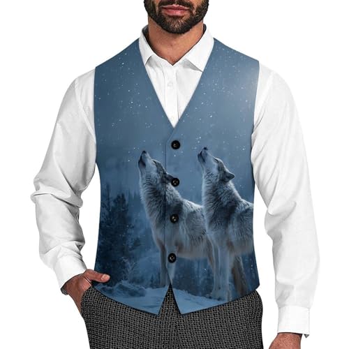 Howling Wolf Men's Suit Vest Slim Fit Business Dress Party Pattern Waistcoat Vest Top