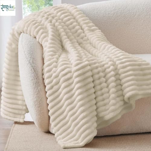Image of Rangrika.in Ultra Soft Bed Blanket, Premium Flannel Fleece Plush Throw, Ribbed Texture Mink Touch, Lightweight Warm Cozy AC & Mild Winter Use, Machine Washable