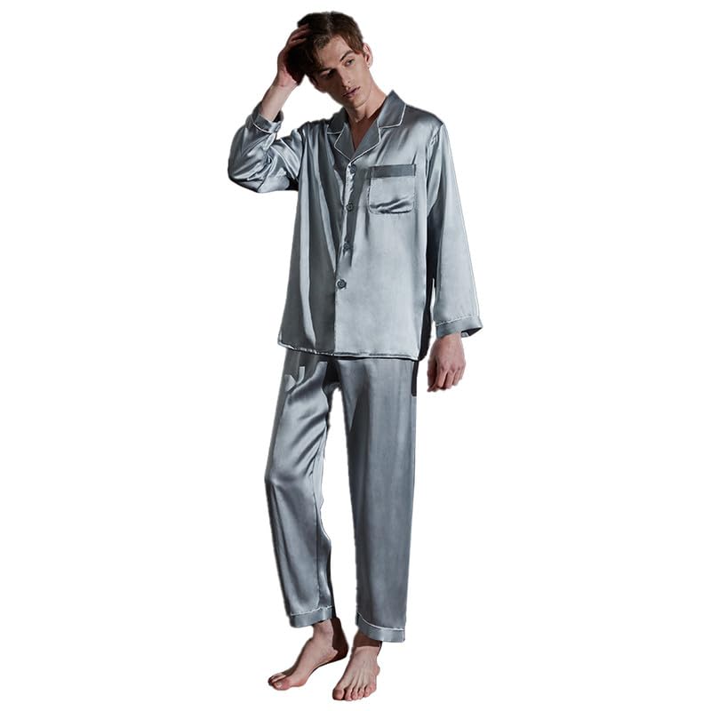 Ginell Tranquility Series Men's Silk Pajamas Set 100% Mulberry Silk Solid Colors Button Front 2 Piece Silk PJ Set