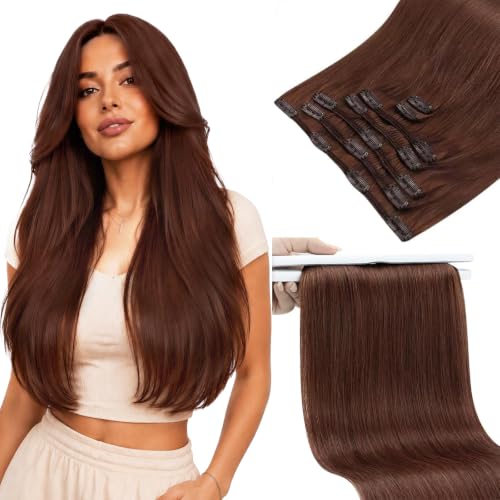 Sunny Hair Clip in Hair Extensions Real Human Hair Auburn Reddish Brown