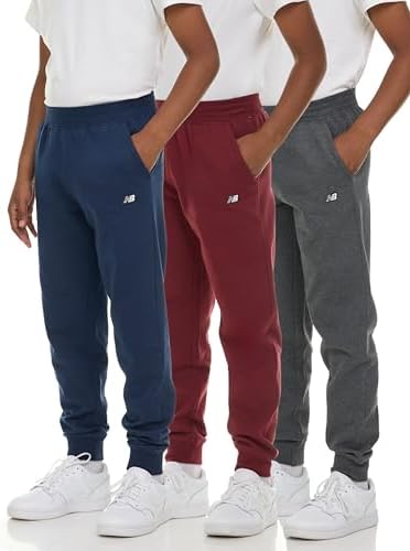 New Balance Boys Fleece Jogger 3 Pack – Kids Soft Cotton Blend Fleece Sweatpants with Pockets, Athletic Fit, Sizes 4-20