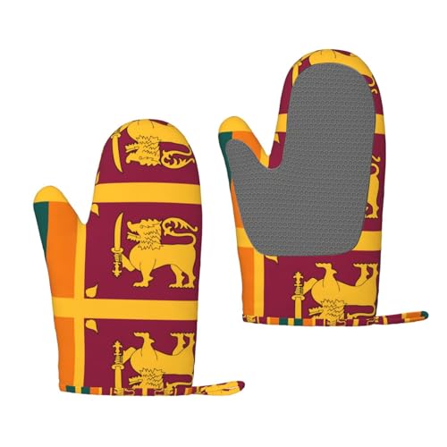 Manoplas de horno de silicona con la bandera de Sri Lanka, paquete de 2 manoplas gruesas aisladas para hornear al aire libre y microondas