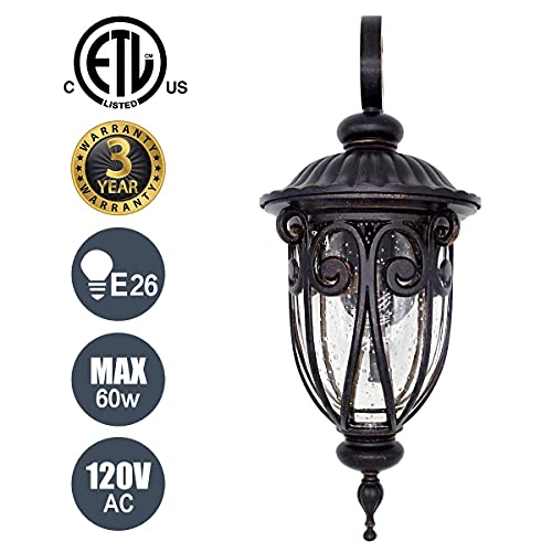 Goalplus Outdoor Porch Light With Wall Mount, 18" High Antique Bronze Wall Lantern One-Light E26 Exterior Waterproof Wall Sconce With Clear Seeded Glass Shade, E26 60W, Lm0519-Dn-S #TOP5