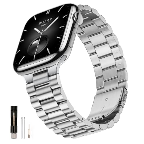 Bracelet Apple Watch 45mm en acier inoxydable luxe avec boîtier antichoc robuste