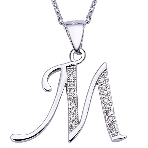 Fantaisie Collier Pendentif Initial Lettre M - DIY les noms avec les lettres!! Idée Cadeau pour vos amis Argent Fin 925 et Oxyde de Zircon Serti par VIKI LYNN