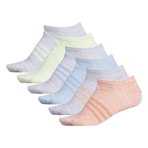 adidas Women's Superlite No Show Socks (6-Pair), Glow Pink - White Space Dye/White White - Clear Onix S, Medium, (Shoe Size 5-10)