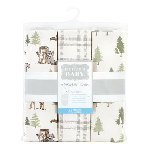 Image of Hudson Baby Unisex Baby Cotton Swaddle Wrap, Forest Animals, 0-3 Months