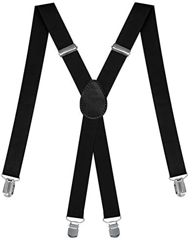 Dibi Mens Suspenders - Adjustable X Shape Mens Womens Suspenders Heavy Duty Clips - Costume Accessories (1 Inch Wide - X Back - Black, 1)