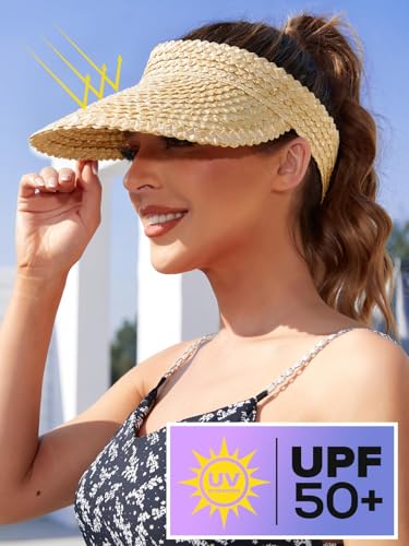 Sun Hat for Women, Sun Visors/ Beach Straw Hats, Handmade, Ivory - Image 3