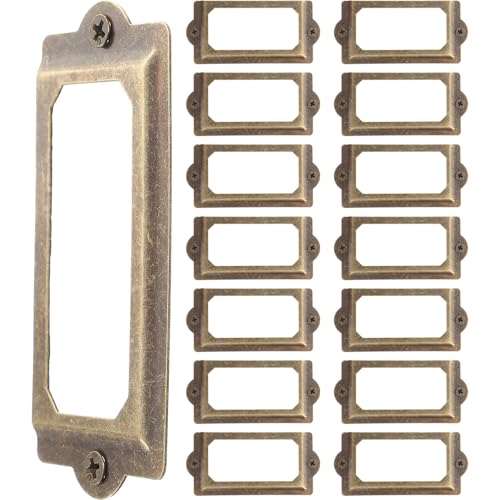 LOORGVEL 2セット アンティーク調 メタルラベルホルダー 食器棚ラベルフレーム 引き出し用カードホルダー オフィス 図書館用