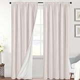 H.VERSAILTEX Linen Look 100% Blackout Curtains 95 Inches Long for Bedroom Full Light Blocking Rod Pocket Linen Textured Thick Window Curtain Drapes with White Backing, Ivory, 2 Panels