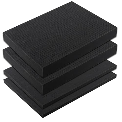 Aketom 4-piece foam filling toolbox foam board 2 sizes inch black high-density polyurethane cuttable foam is used to cushion insertion and protect packaging organizers (16 inches long)