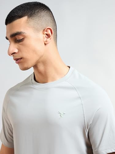 Image of TECHNOSPORT Men's Solid T-Shirt COTFLEX Quick Dry Slim Fit Round Neck Sports Tee for Gym Running Casual Wear UPF50+ Anti Odour
