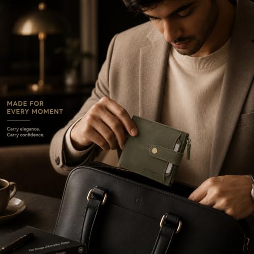 Image of RFID Blocking Leather Wallet Men, Coin Pocket (Olive Green)