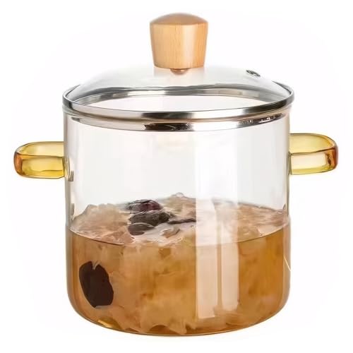 Muzrunq Glass Cooking Pot, 2.3L, Transparent, Uncoated, Borosilicate Glass, Double Handle, Lid Included