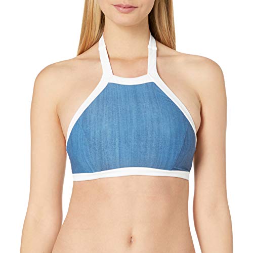 Seafolly Women's Standard Block Party High Neck Halter Bikini Top Swimsuit, Denim, 12 US